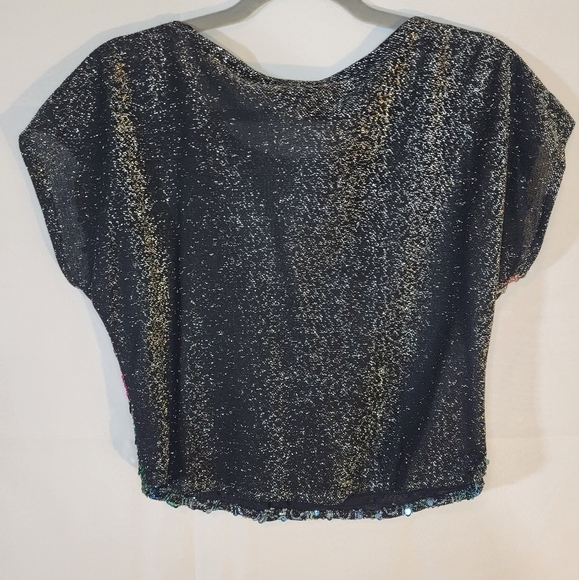 Vtg M 70s Rainbow Mattalic Chevron Sequin Disco Crop Top RIO Blouse USA UNION - Picture 8 of 10